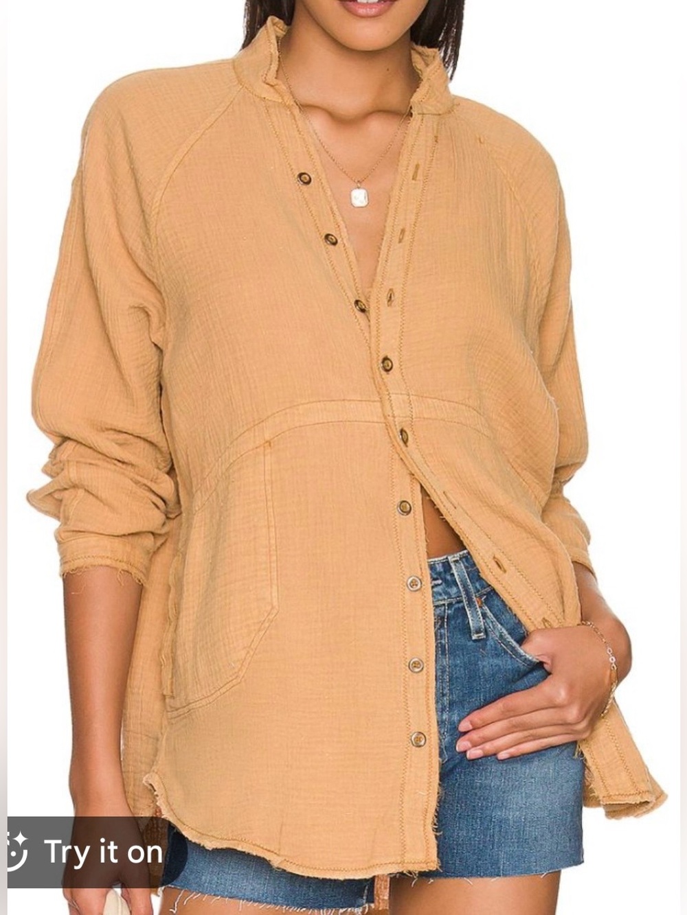 Flawless Relaxed Gauze Button-Down tunic in Brown beach coverup oversized S